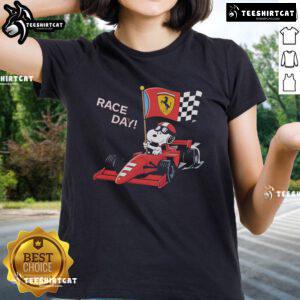 Top Ferrari Snoopy F1 Race Day Ladies Tee featuring vibrant graphics and a stylish design for racing fans.