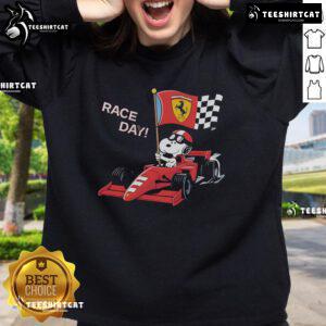 Alt Text: Top Ferrari Snoopy F1 Race Day sweatshirt featuring a vibrant design for racing fans and cartoon lovers.