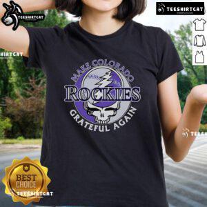 Top Make Colorado Rockies Grateful Again Ladies Tee in vibrant colors, perfect for fans celebrating the Rockies spirit.