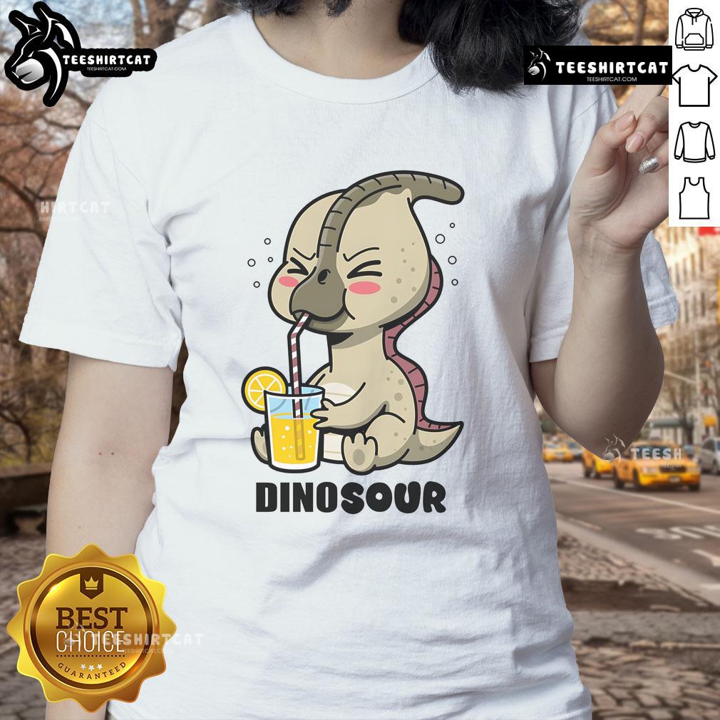 Funny dinosaur cute Parasaurolophus graphic on a lemon ladies tee, perfect for dino lovers and casual wear enthusiasts.