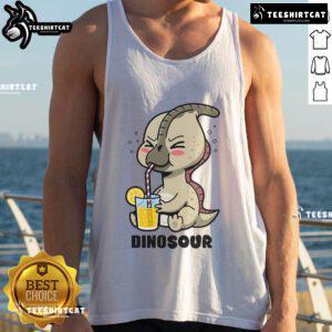 Alt Text: Cute Parasaurolophus in a funny lemon tank top, perfect for dinosaur lovers and fun summer outfits.