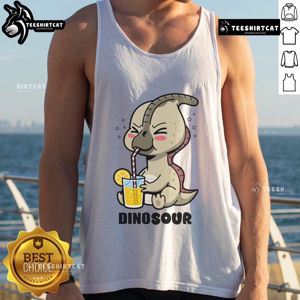 Alt Text: Cute Parasaurolophus in a funny lemon tank top, perfect for dinosaur lovers and fun summer outfits.