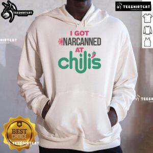 Funny 'I Got Narcanned at a Chili's Chain Restaurant' hoodie design featuring vibrant graphics and humorous text.