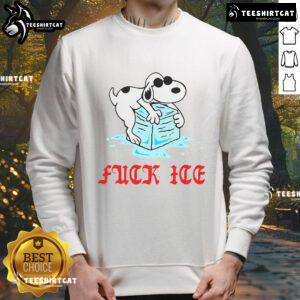 Alt Text: Funny Snoopy Fck ICE ivory sweatshirt featuring a playful Snoopy graphic, perfect for casual wear and humor.