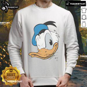 Good Donald Duck Disney big face sweatshirt featuring vibrant colors and playful design, perfect for fans of Disney apparel.