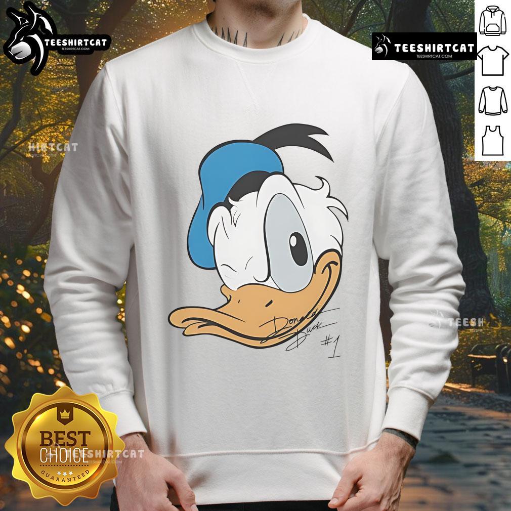 Good Donald Duck Disney big face sweatshirt featuring vibrant colors and playful design, perfect for fans of Disney apparel.