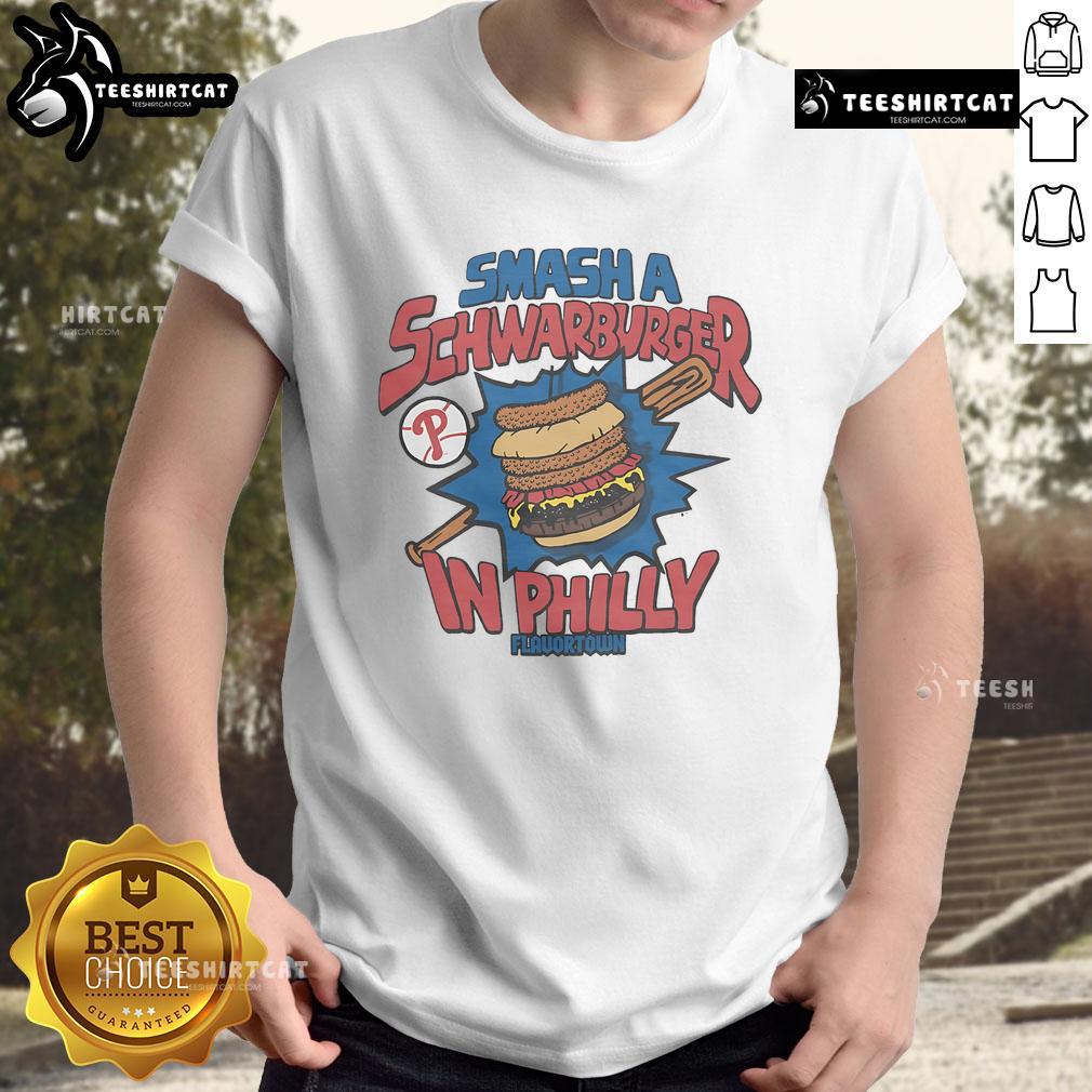 Good MLB x Flavortown Philadelphia Phillies Smash A Schwarburger T-Shirt featuring vibrant graphics and team colors.