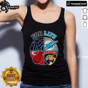 Good Miami Dolphins Marlins Heat and Panthers For Life tank top featuring vibrant team logos and a stylish design.