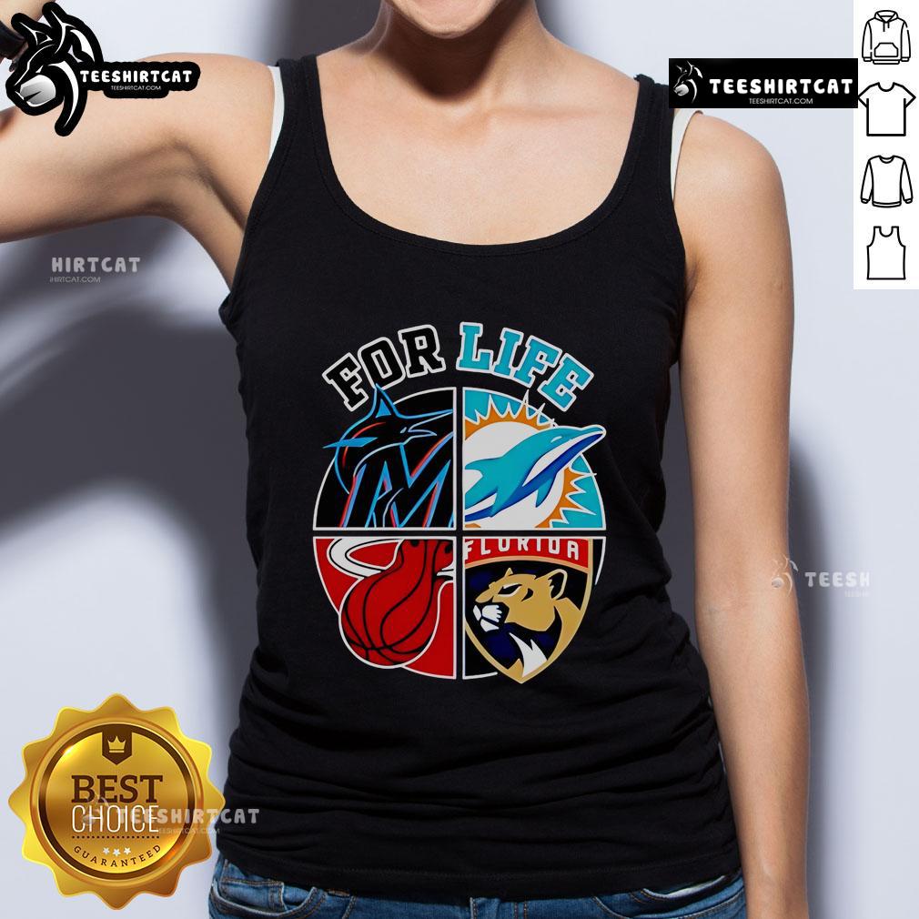 Good Miami Dolphins Marlins Heat and Panthers For Life tank top featuring vibrant team logos and a stylish design.