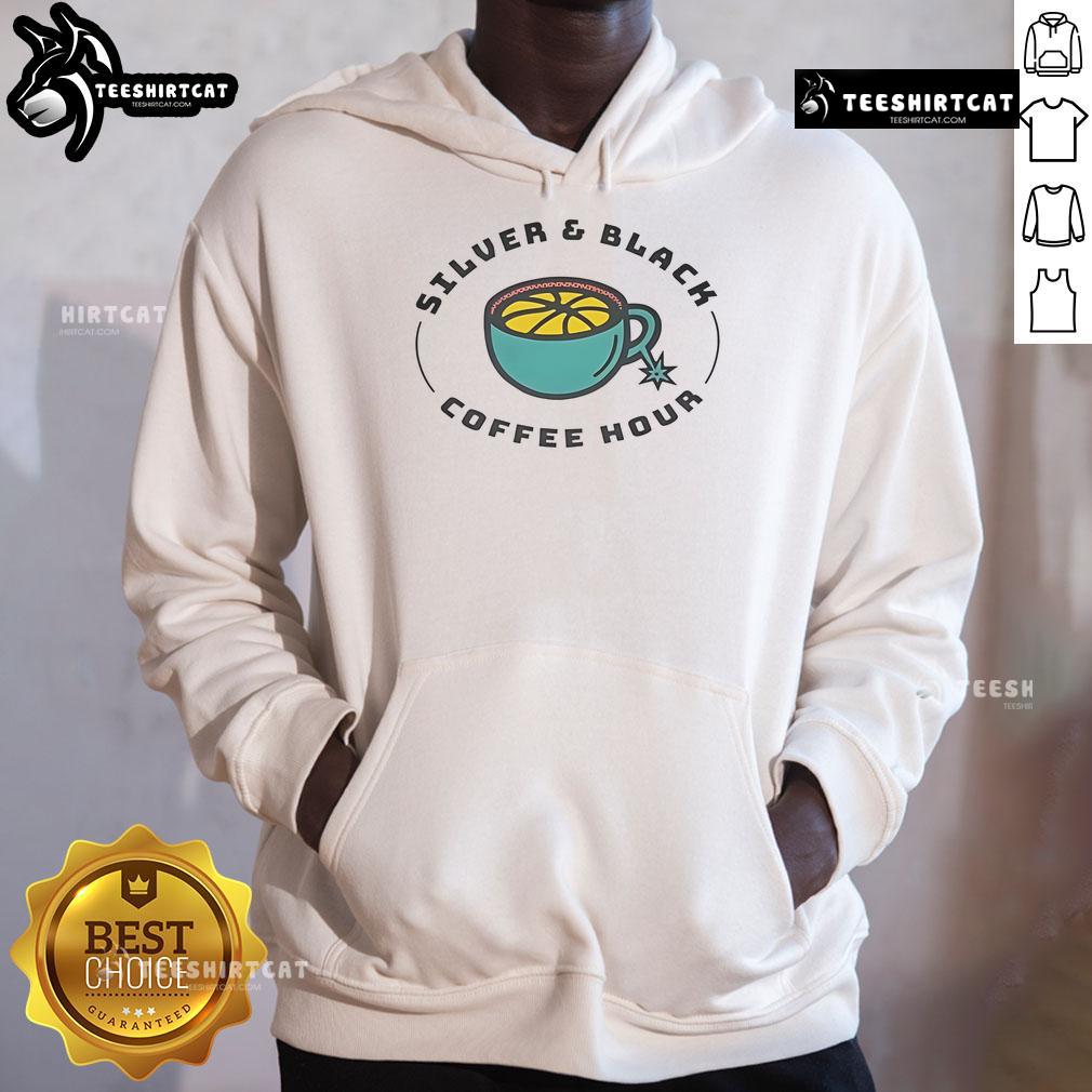 Good silver and black coffee hour hoodie featuring a stylish design perfect for coffee lovers and casual wear.