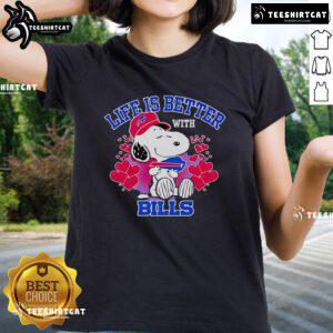 Alt Text: Good Snoopy Life is Better with Bills ladies tee featuring Snoopy graphic and stylish design for casual wear.