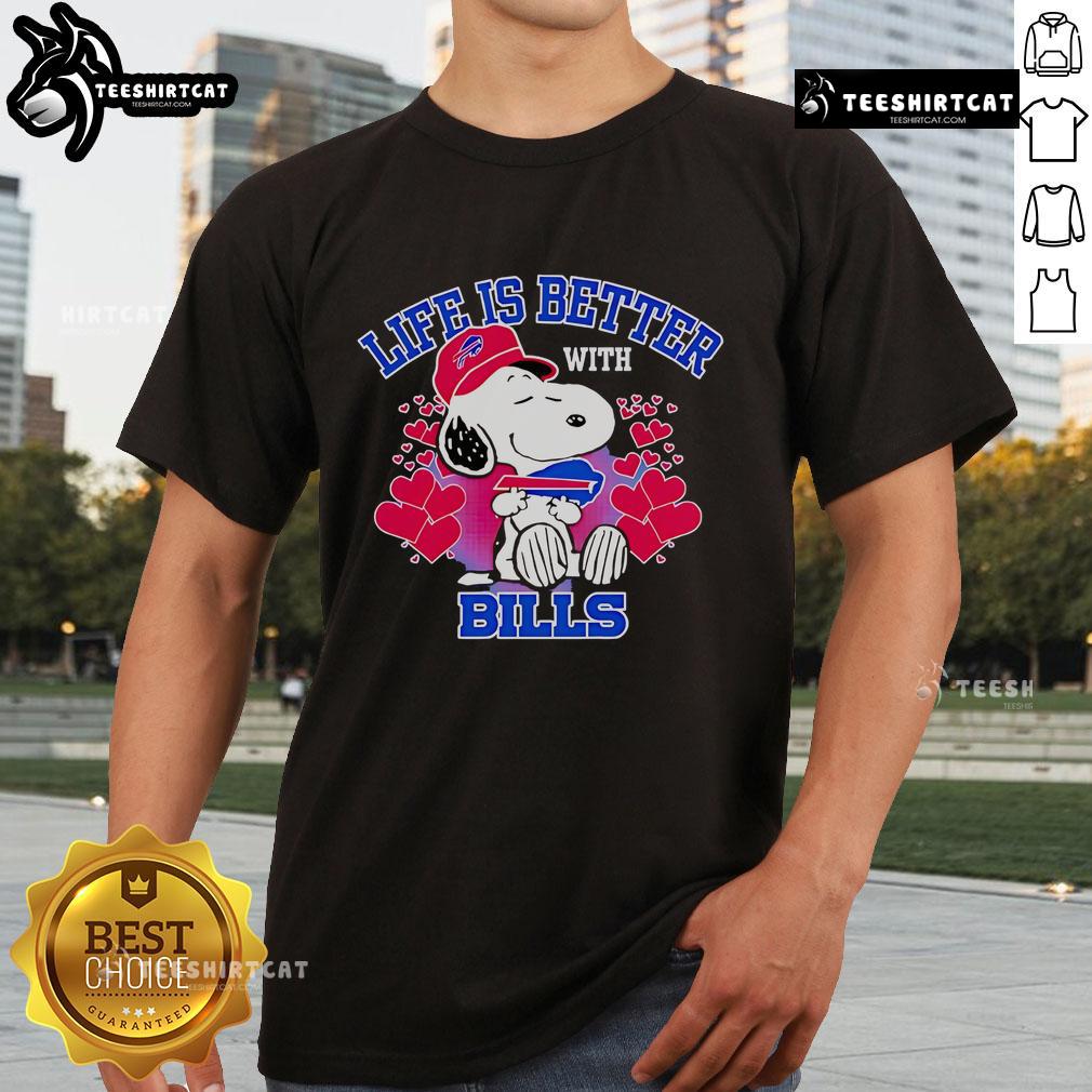 Good Snoopy Life Is Better With Bills T-Shirt featuring a fun Snoopy graphic, perfect for fans of the Peanuts comic series.