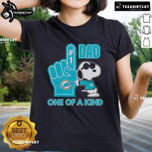 Good Snoopy Miami Dolphins DAD One Of A Kind Ladies Tee featuring a unique design for fans and women supporters.