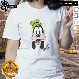 Alt Text: Goofy Disney big face ladies tee featuring a vibrant print of Goofys smiling face on a stylish women's t-shirt.