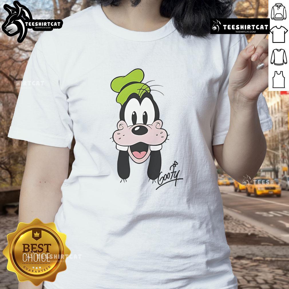 Alt Text: Goofy Disney big face ladies tee featuring a vibrant print of Goofys smiling face on a stylish women's t-shirt.