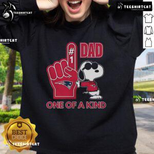 Happy Snoopy in New England Patriot sweatshirt, unique DAD design perfect for sports fans and gift giving.