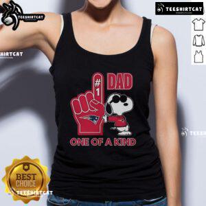 Happy Snoopy wearing a New England Patriots tank top, perfect for DAD, showcasing a unique one-of-a-kind design.