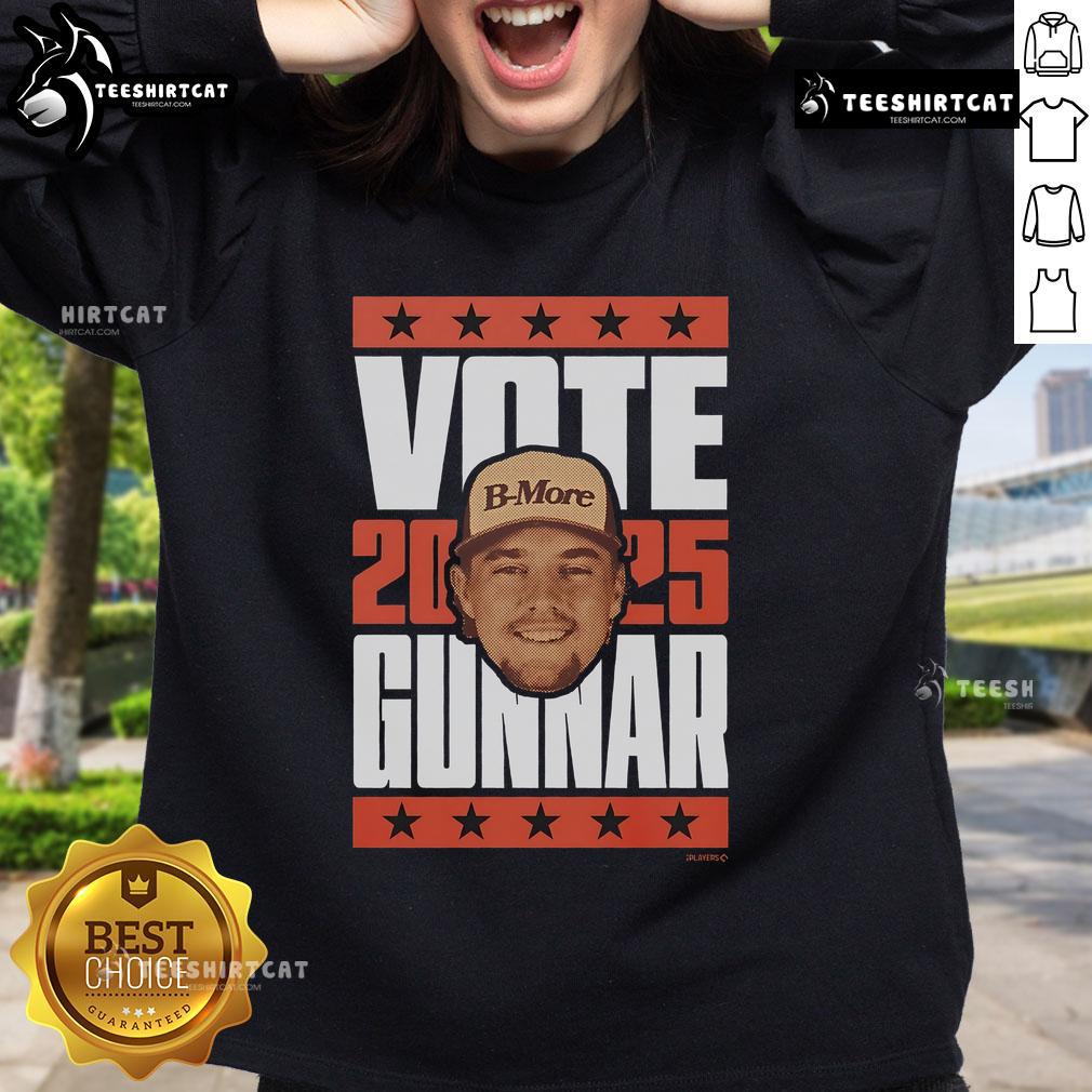 Gunnar Henderson 2025 Vote Sweatshirt featuring bold graphics, perfect for supporters and baseball fans.