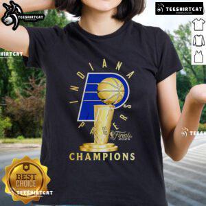 2025 Champions limited ladies tee featuring Nice Indiana Pacers logo, perfect for fans celebrating their team's victory.