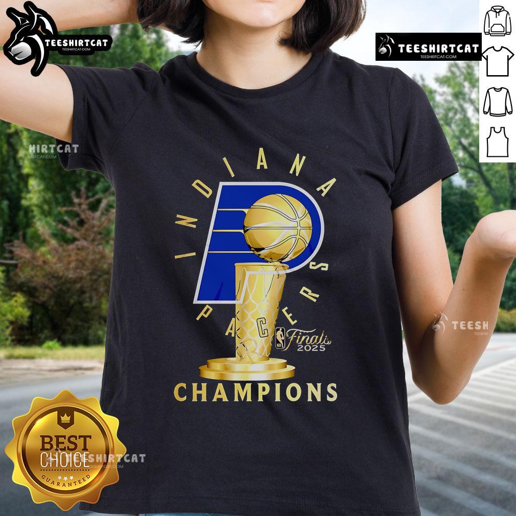 2025 Champions limited ladies tee featuring Nice Indiana Pacers logo, perfect for fans celebrating their team's victory.