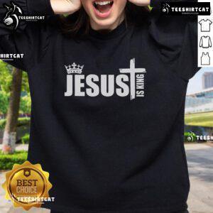 Nice Jesus Is King sweatshirt featuring a simple crown logo, perfect for fans of faith-inspired fashion.