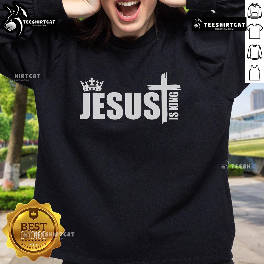 Nice Jesus Is King sweatshirt featuring a simple crown logo, perfect for fans of faith-inspired fashion.