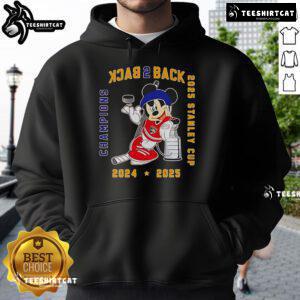 Florida Panthers back-to-back 2025 Stanley Cup Champions hoodie featuring Mickey Mouse design, perfect for fans.