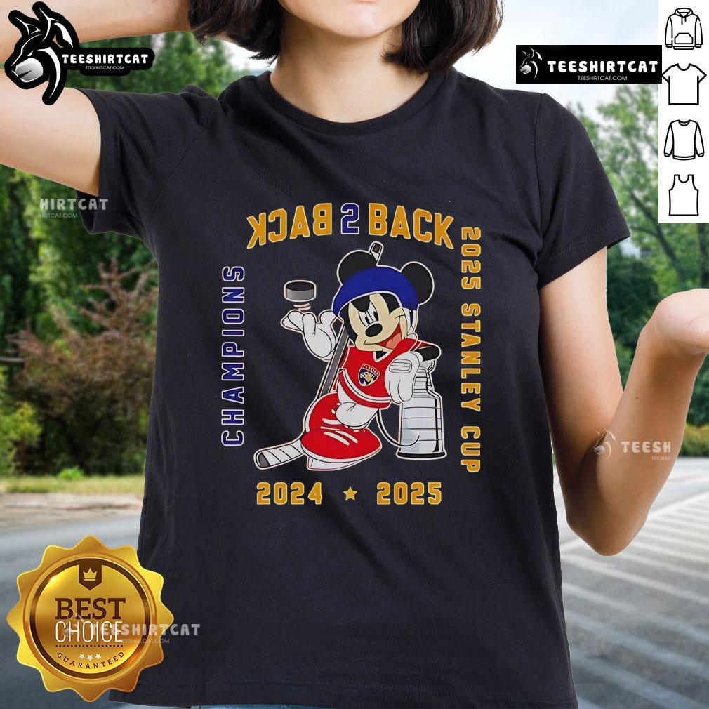 Nice Mickey Florida Panthers Back to Back 2025 Stanley Cup Champions ladies tee featuring vibrant team graphics.
