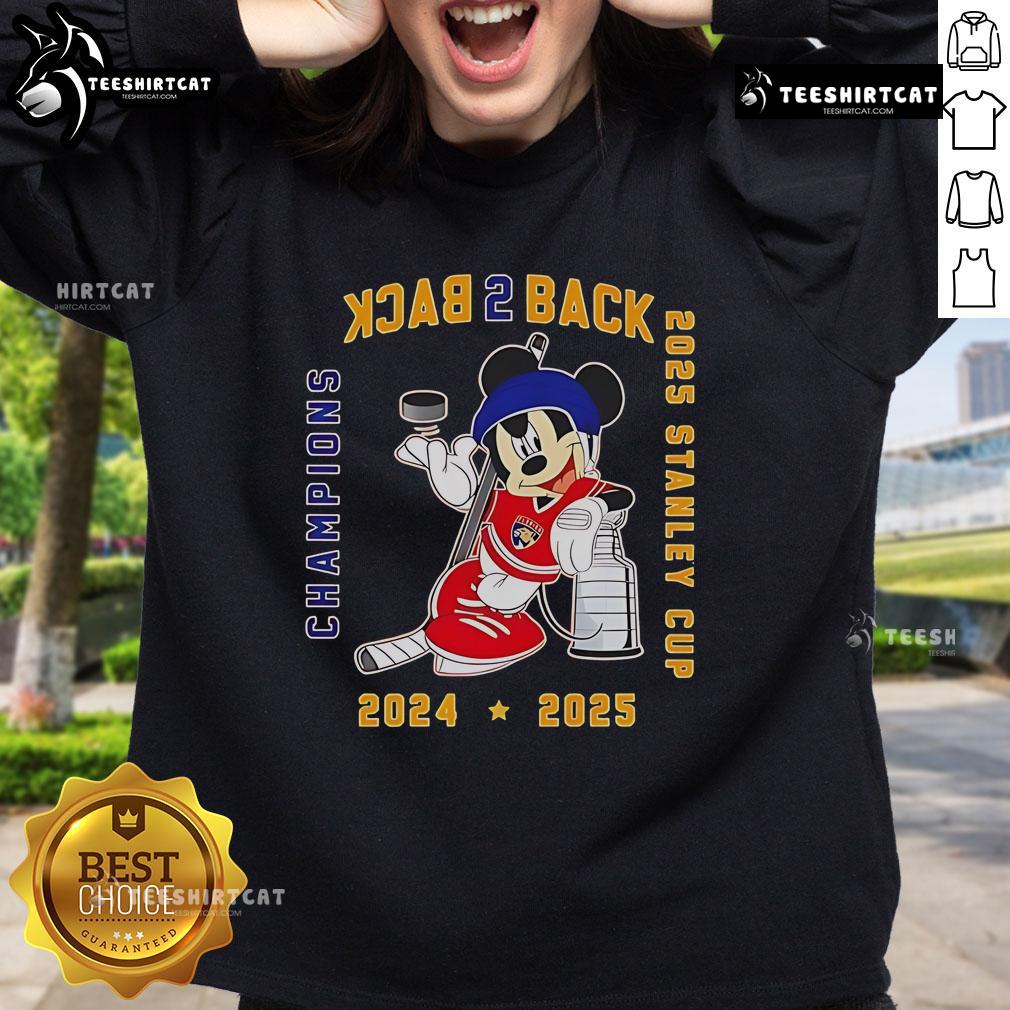 Alt Text: Nice Mickey Florida Panthers Back-to-Back 2025 Stanley Cup Champions Sweatshirt showcasing team pride and style.