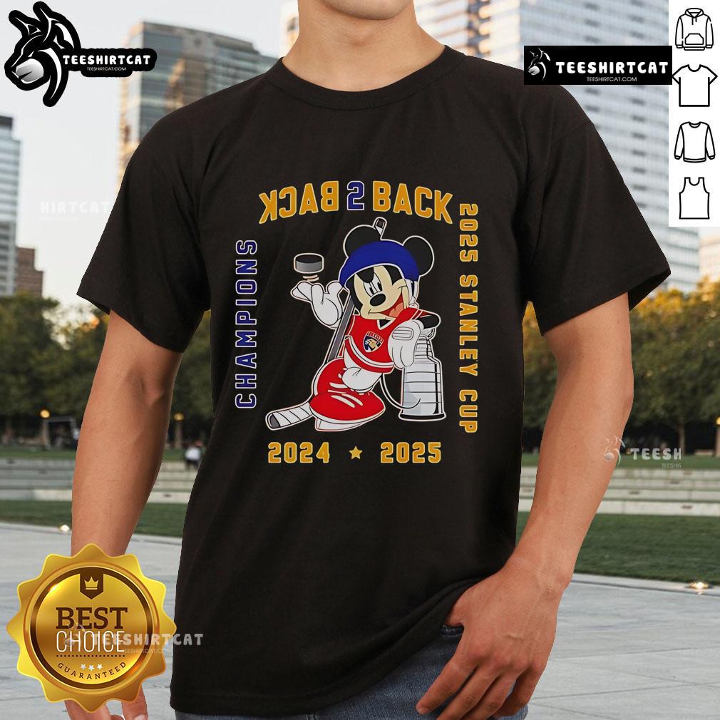 Nice Mickey Florida Panthers Back To Back 2025 Stanley Cup Champions T-Shirt featuring bold team graphics and vibrant colors.