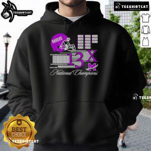 Alt Text: Purple Raiders NCAA DIII National Champions hoodie featuring Nice Mount Union helmet logo design.