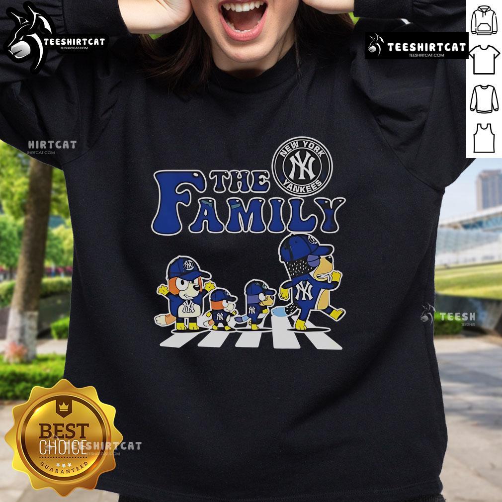 Family wearing Nice The Family Bluey New York Yankees Abbey Road sweatshirt, showcasing a stylish and fun design.