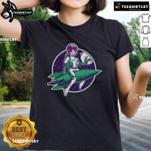 Nice The Pinup From The Future Turanga Leela Futurama Ladies Tee featuring vibrant artwork of Leela in a retro pinup style.