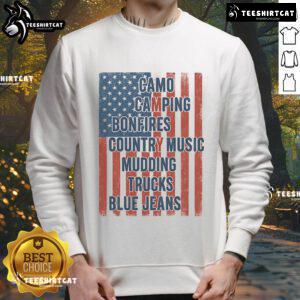 Official American Life Patriotic USA Flag Camo Sweatshirt for camping, bonfires, and country music lovers.
