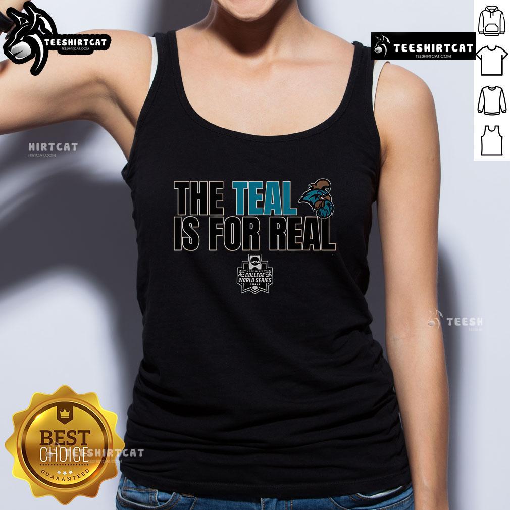 Official Coastal Carolina Baseball 'The Teal is For Real' tank top featuring vibrant teal color and team logo design.