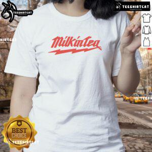 Alt Text: Official Colin Furze Milk In Tea Logo Bolt Ladies Tee featuring a stylish design for fans of Colin Furze.