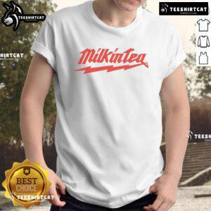 Alt Text: Official Colin Furze Milk In Tea Logo Bolt T-Shirt featuring a bold design and vibrant colors for fans of Colin Furze.