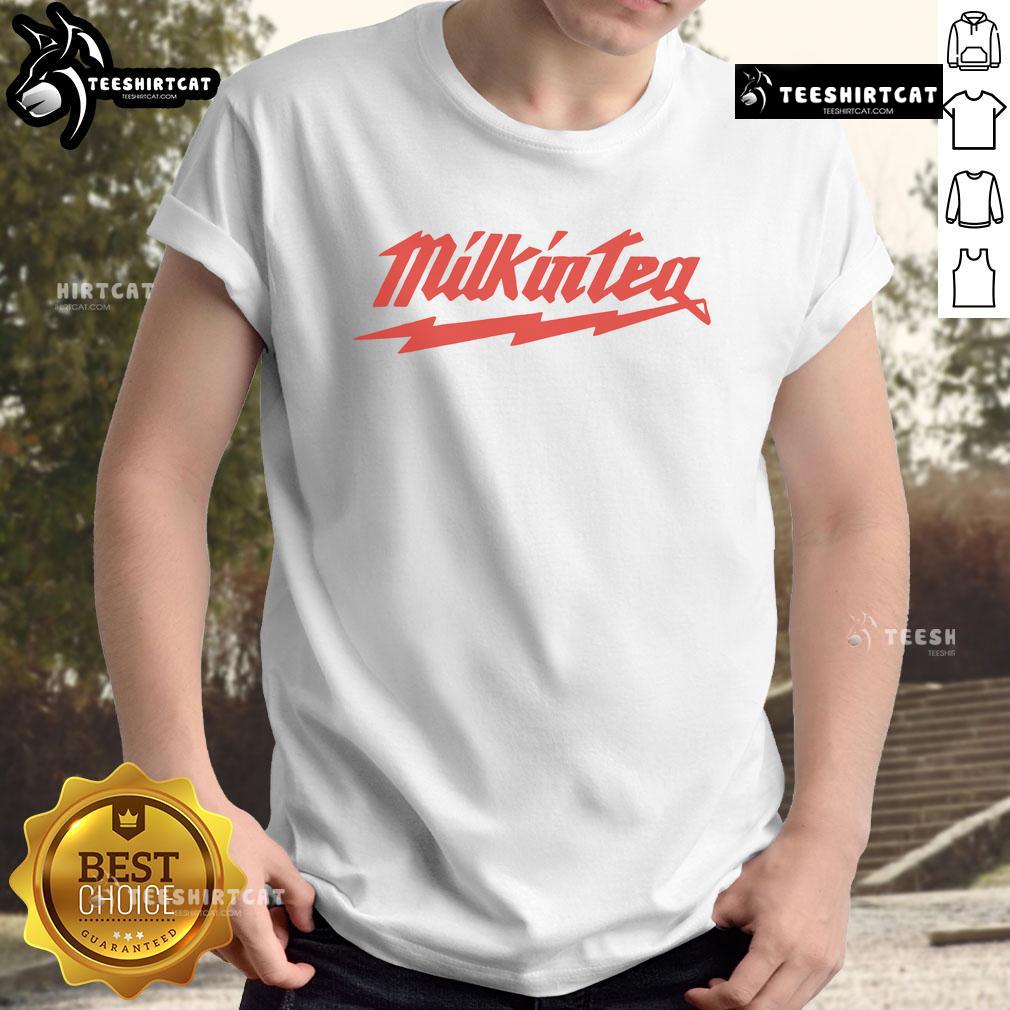 Alt Text: Official Colin Furze Milk In Tea Logo Bolt T-Shirt featuring a bold design and vibrant colors for fans of Colin Furze.