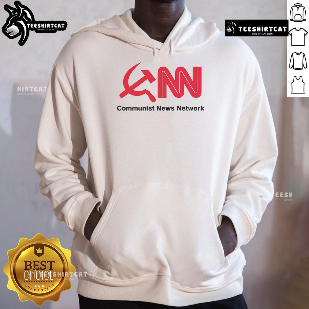 Official Communist News Network hoodie featuring bold logo and vibrant design, perfect for stylish political expression.