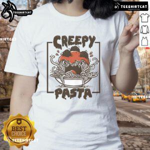 Official Creepy Pasta Funny Pasta Ladies Tee featuring quirky design and vibrant colors for fans of humorous horror.
