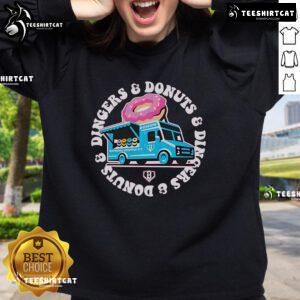 Cozy Official Donut Truck Dingers and Donuts sweatshirt featuring a playful design, perfect for donut lovers and foodies.
