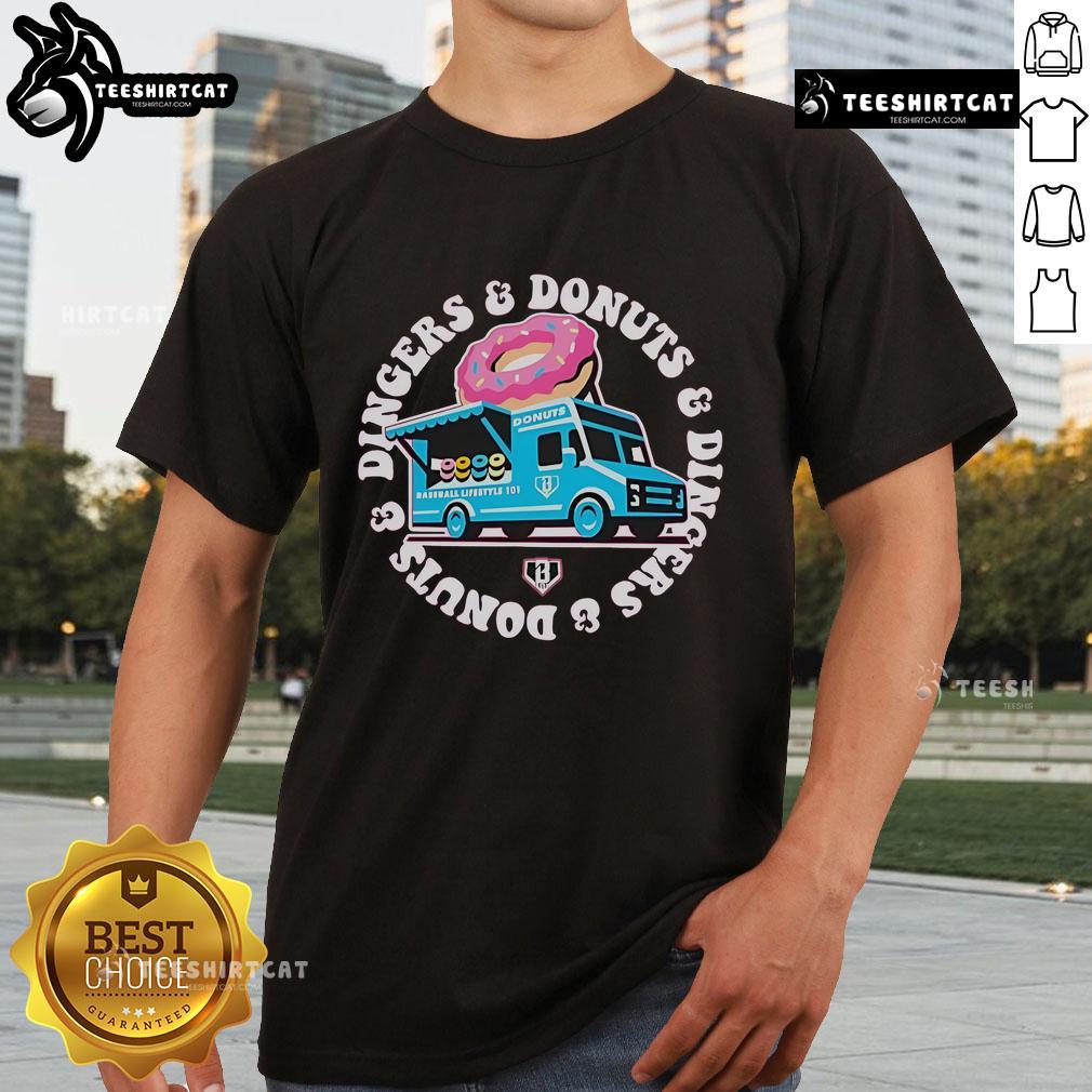 Official Donut Truck Dingers And Donuts T-Shirt featuring a fun donut graphic and vibrant colors, perfect for donut lovers.