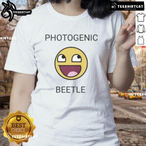 Official Face Smiley Meme Photogenic Beetle Ladies Tee featuring a vibrant smiley beetle design on a stylish shirt.