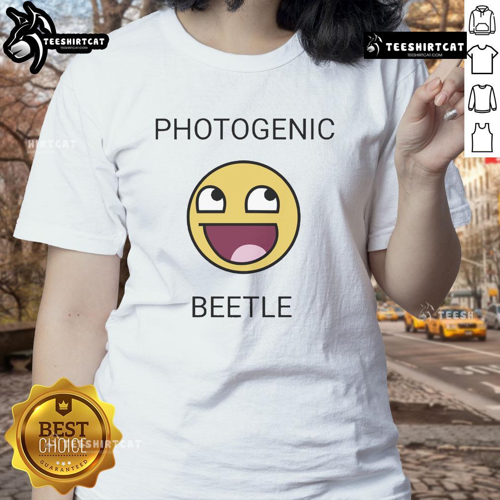 Official Face Smiley Meme Photogenic Beetle Ladies Tee featuring a vibrant smiley beetle design on a stylish shirt.