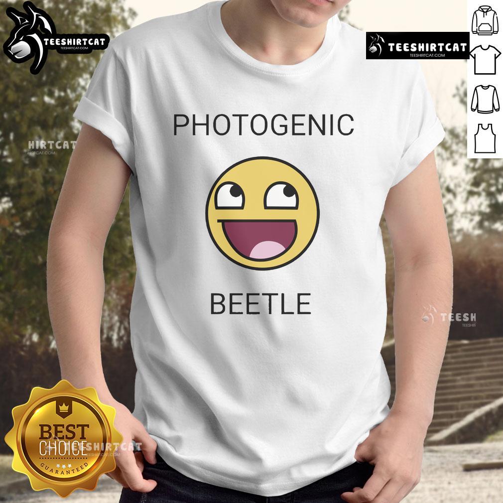 Official Face Smiley Meme Photogenic Beetle T-Shirt featuring a vibrant smiley beetle graphic on a stylish tee.