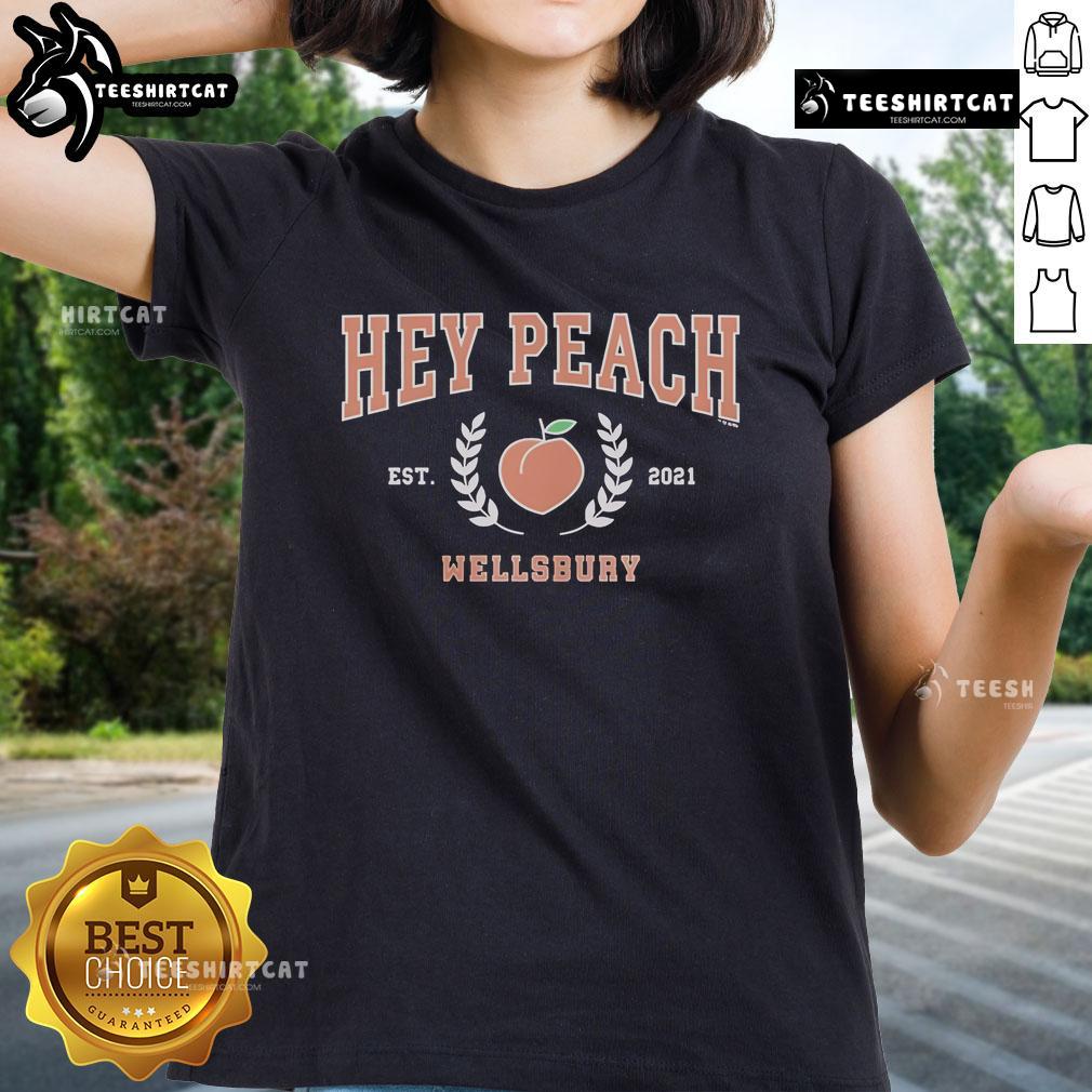 Official Ginny & Georgia Hey Peach Wellsbury Est 2011 Ladies Tee showcasing stylish design and vibrant colors.