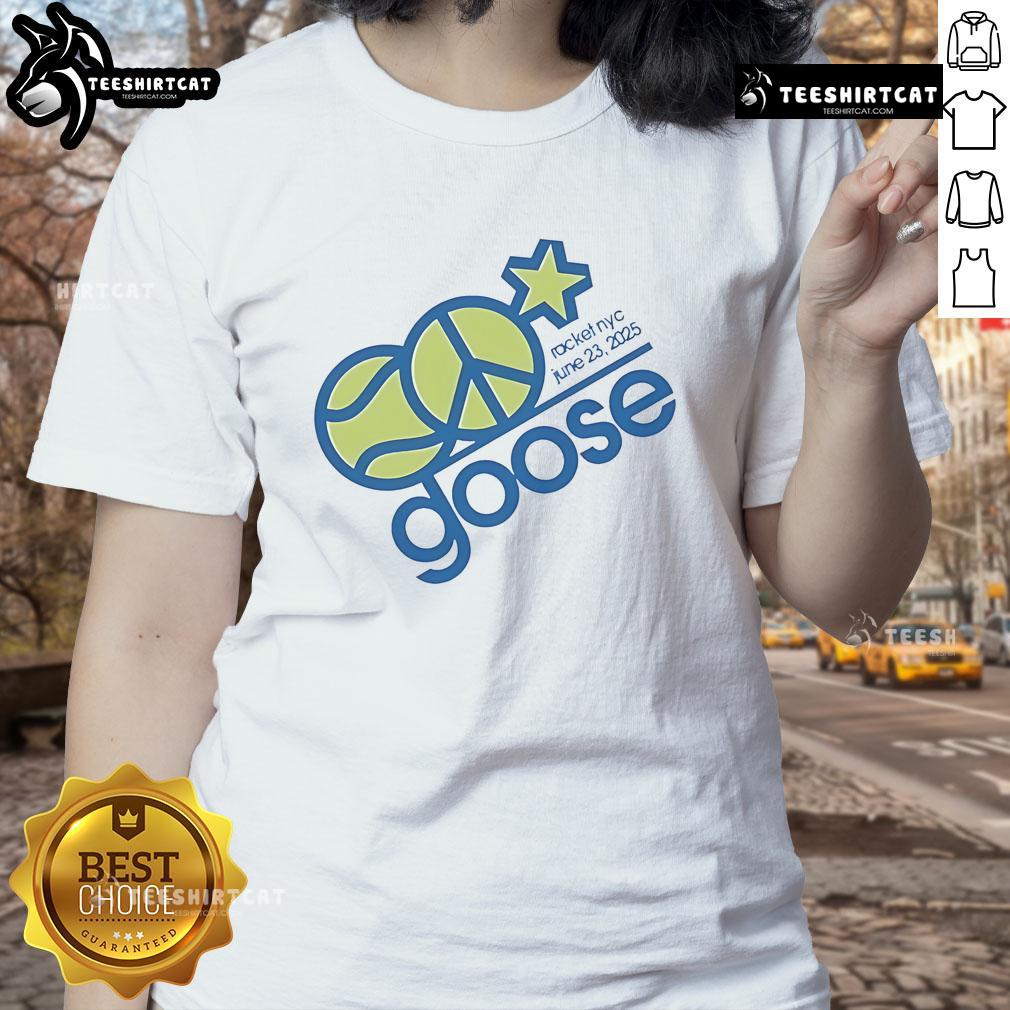 Official Goose Racket NYC June 23, 2025 Ladies Tee featuring stylish design for summer fashion.