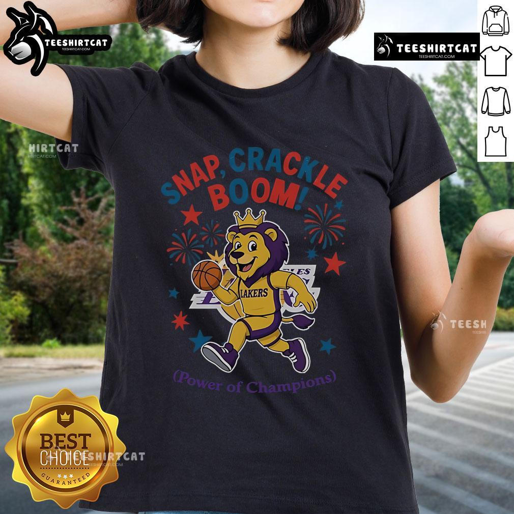 Official Los Angeles Lakers Snap Crackle Boom Independence Day Ladies Tee showcasing team colors and logo.