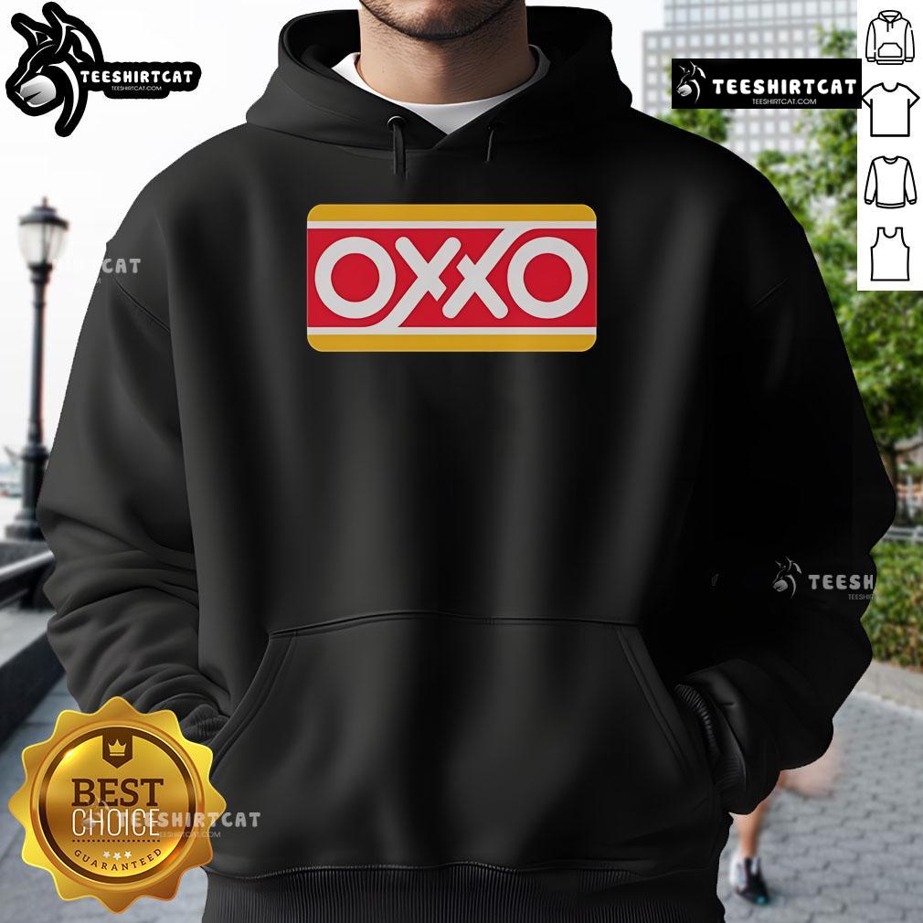 Official Mexico OXXO gasoline station with vibrant gas signs, showcasing the iconic Mexican convenience store hoodie.