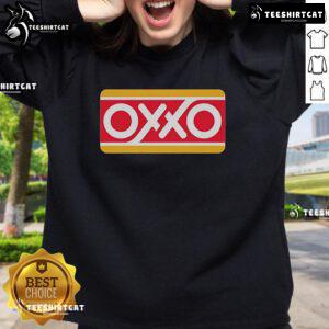 Official Mexico Oxxo gasoline station signs featured on a cozy Mexican convenience sweatshirt design.